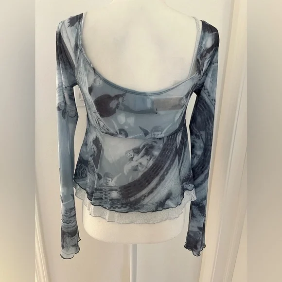 Y2K Silence + Noise Urban Outfitters Daphne Cold-Shoulder Top in Blue Sz L *A5 - Picture 3 of 5